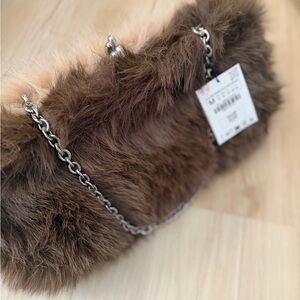 Zara Brown Faux Fur Shoulder Bag